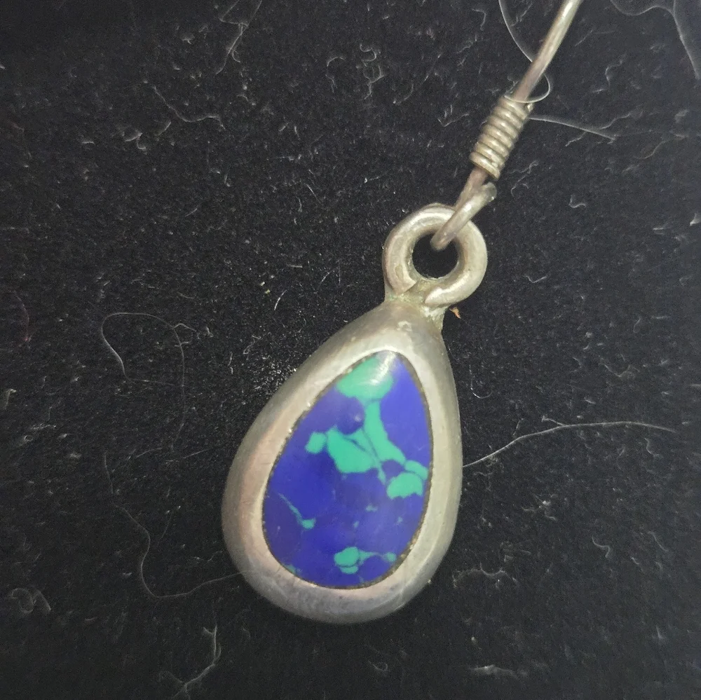 Azurite Malachite Silver Earrings - Picture 5 of 6